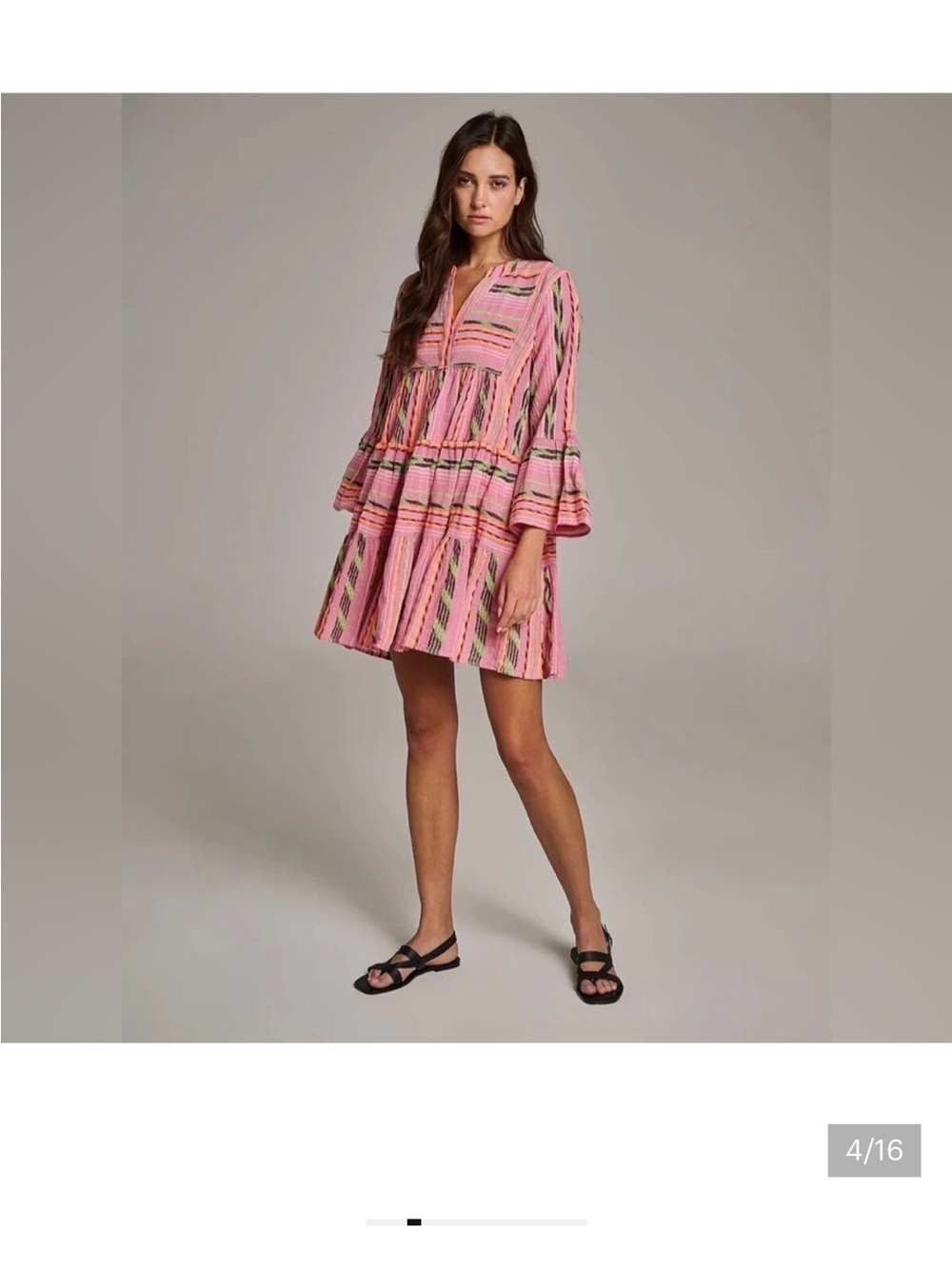 Devotion TWINS Striped Tiered Mini Dress - Pink, Orange & Green - Picture 7 of 8